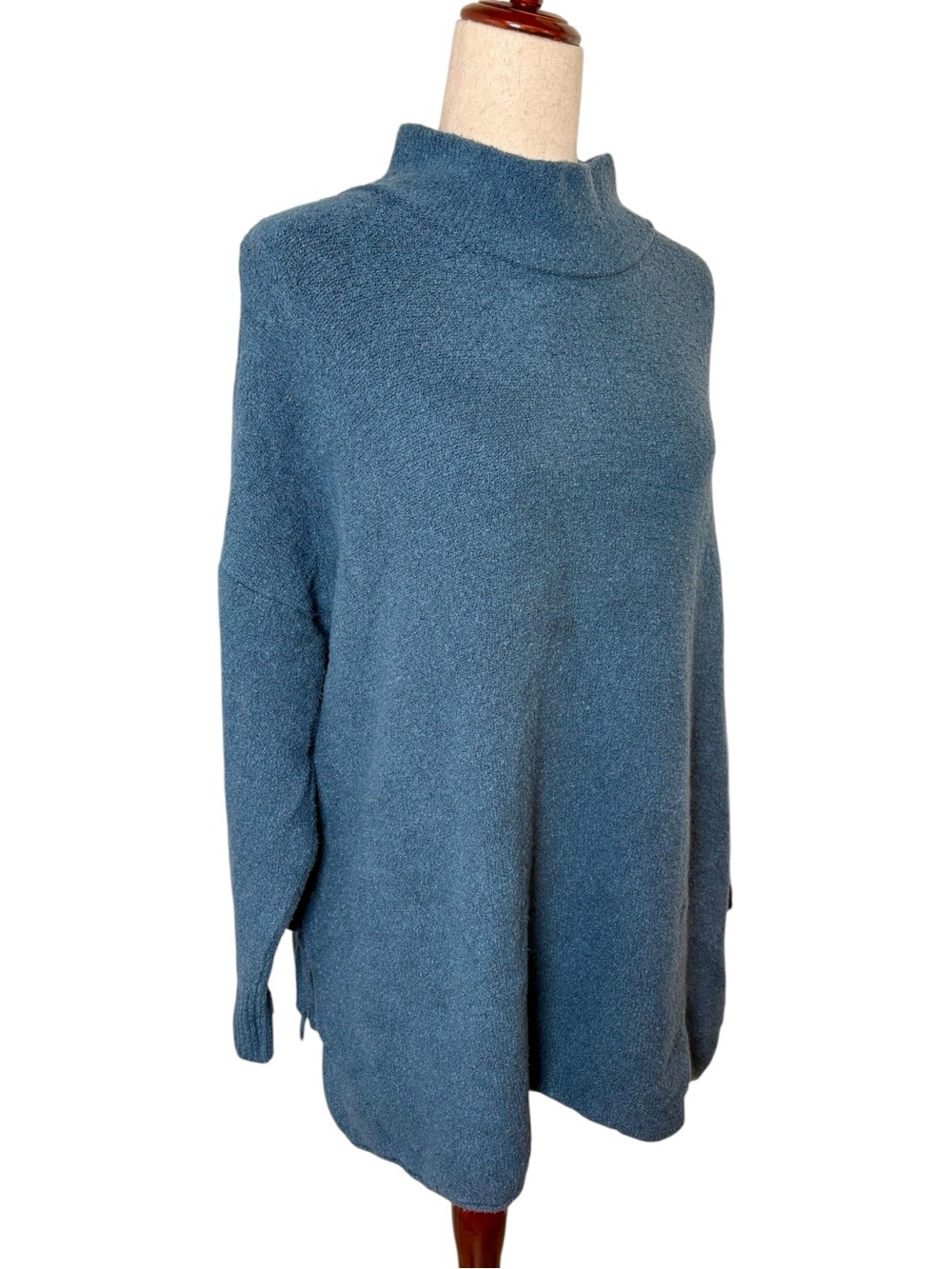 Pure Jill Blue Oversized Sweater Tunic Mock Neck with Side-Tie M/L